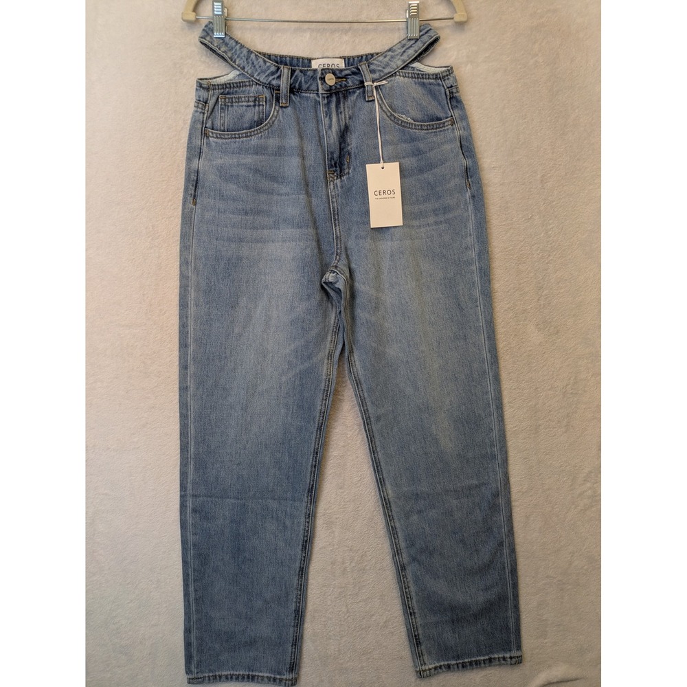 NEW Ceros Jeans Women's 27 Blue 90's Vintage Straight Cutout Waist‎